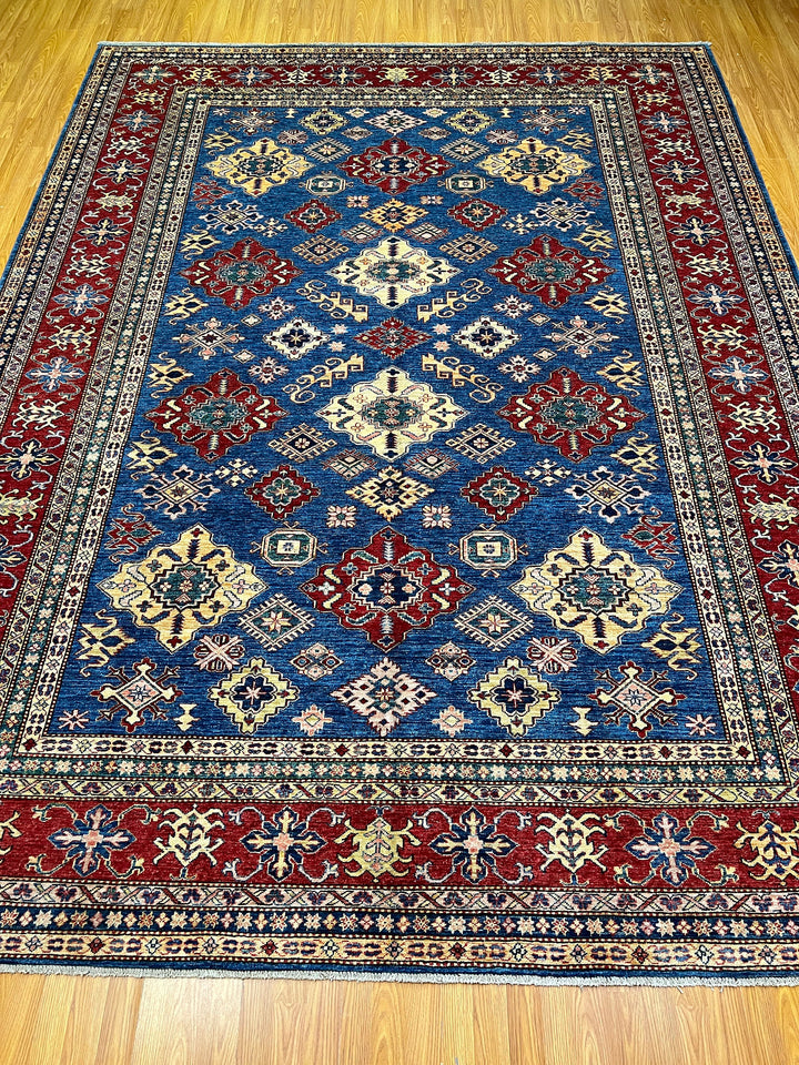 9X12 BLUE RED KAZAK HAND KNOTTED AFGHAN RUG-San Francisco Rugs--San Francisco Rugs
