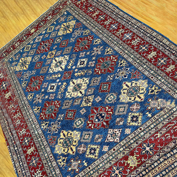 9X12 BLUE RED KAZAK HAND KNOTTED AFGHAN RUG-San Francisco Rugs--San Francisco Rugs
