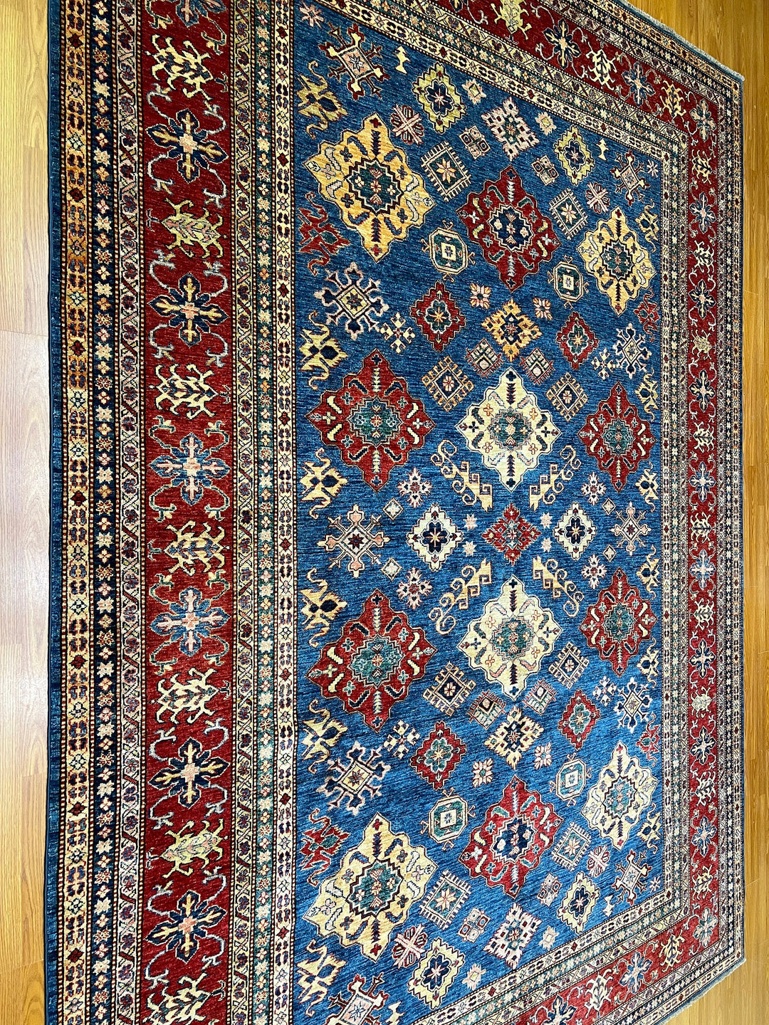 9X12 BLUE RED KAZAK HAND KNOTTED AFGHAN RUG-San Francisco Rugs--San Francisco Rugs