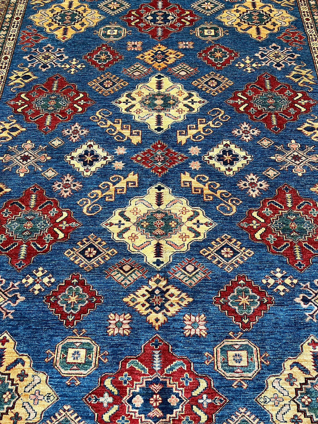 9X12 BLUE RED KAZAK HAND KNOTTED AFGHAN RUG-San Francisco Rugs--San Francisco Rugs