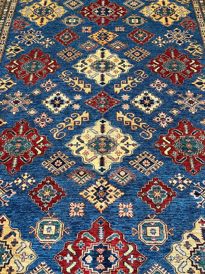 9X12 BLUE RED KAZAK HAND KNOTTED AFGHAN RUG-San Francisco Rugs--San Francisco Rugs