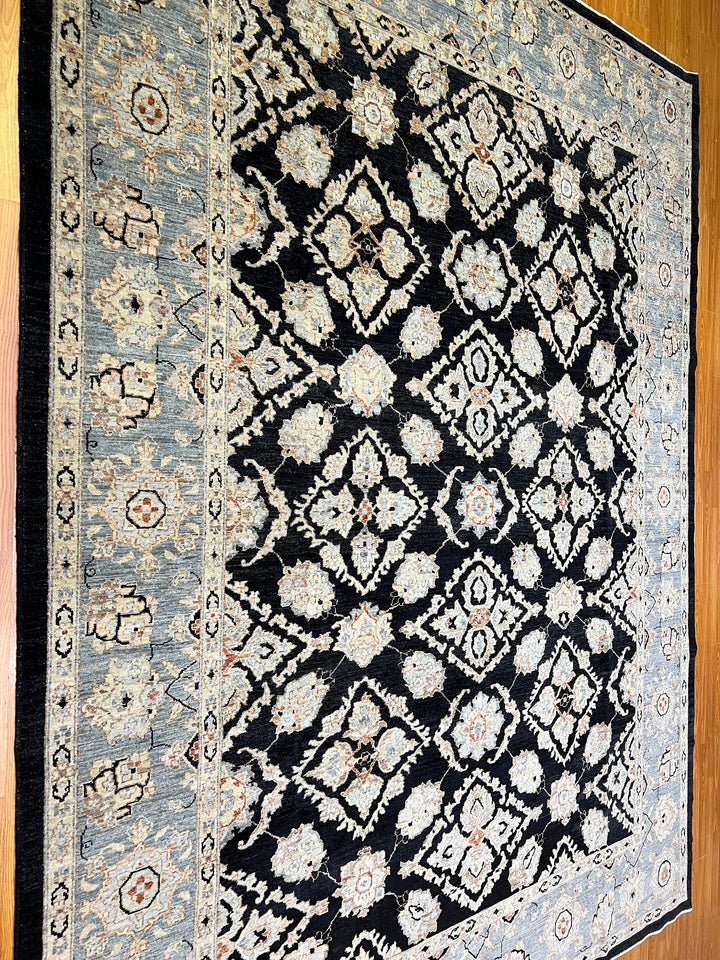 9X12 CHARCOAL BLACK HAND KNOTTED AFGHAN TRADITIONAL RUG-San Francisco Rugs--San Francisco Rugs