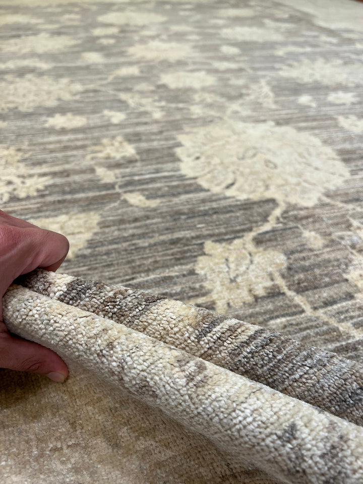 9X12 MUTED BEIGE BROWN TURKISH OUSHAK HAND KNOTTED RUG-San Francisco Rugs--San Francisco Rugs