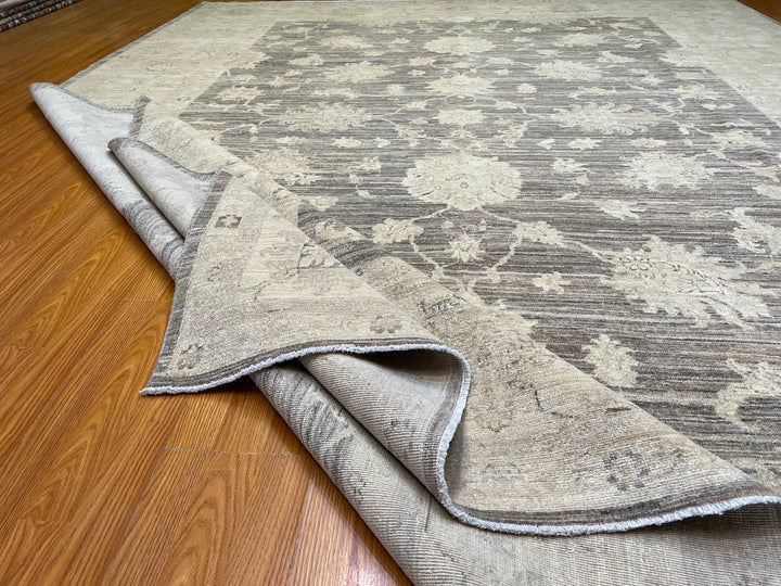 9X12 MUTED BEIGE BROWN TURKISH OUSHAK HAND KNOTTED RUG-San Francisco Rugs--San Francisco Rugs