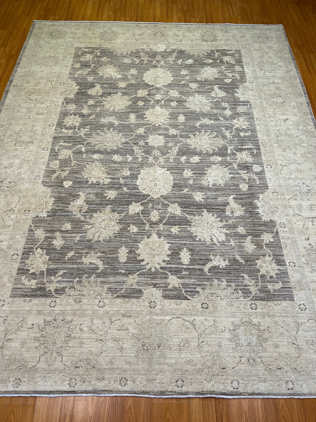 9X12 MUTED BEIGE BROWN TURKISH OUSHAK HAND KNOTTED RUG-San Francisco Rugs--San Francisco Rugs