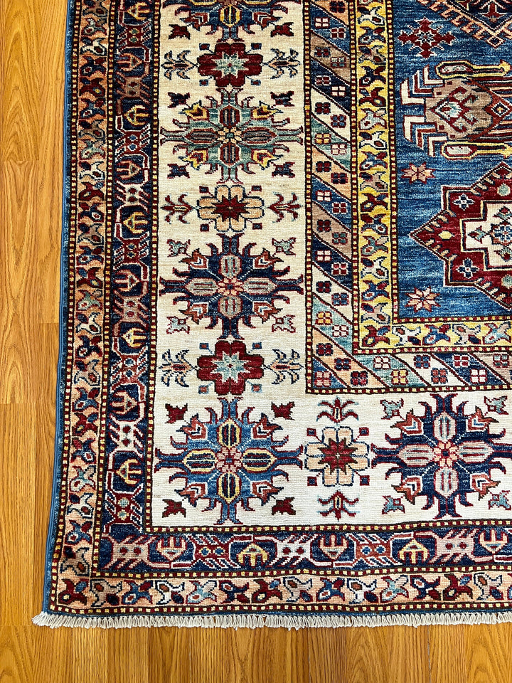 9X12 BLUE GEOMETRIC DESIGN KAZAK RUG-San Francisco Rugs--San Francisco Rugs