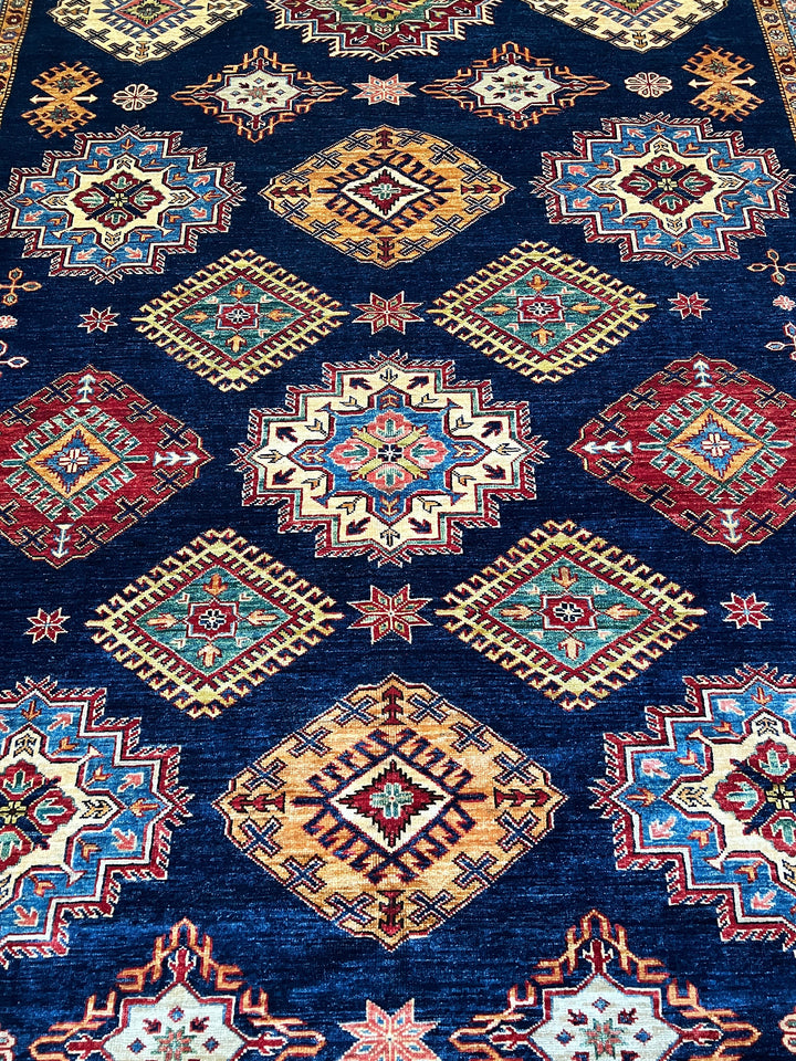 9X12 NAVY BLUE KAZAK PERSIAN DESIGN HAND KNOTTED RUG-San Francisco Rugs--San Francisco Rugs