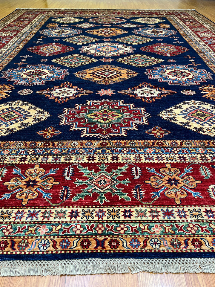9X12 NAVY BLUE KAZAK PERSIAN DESIGN HAND KNOTTED RUG-San Francisco Rugs--San Francisco Rugs