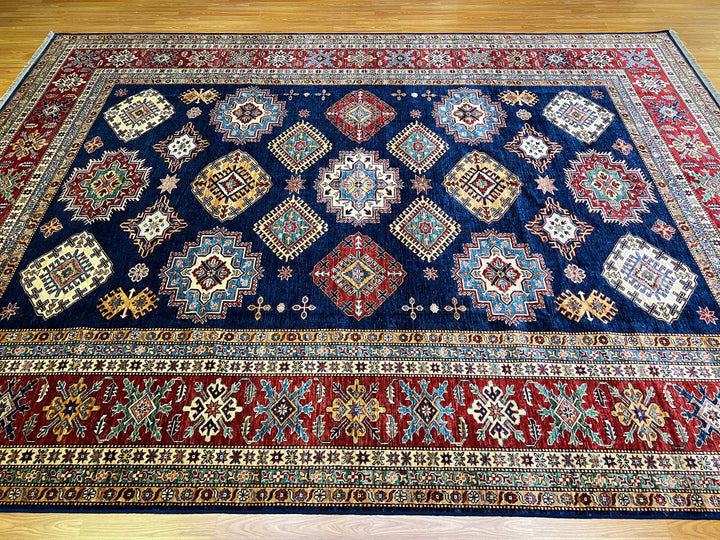 9X12 NAVY BLUE KAZAK PERSIAN DESIGN HAND KNOTTED RUG-San Francisco Rugs--San Francisco Rugs