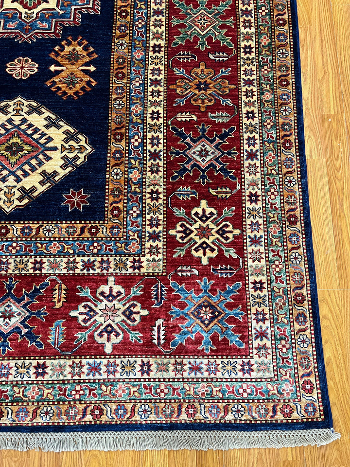 9X12 NAVY BLUE KAZAK PERSIAN DESIGN HAND KNOTTED RUG-San Francisco Rugs--San Francisco Rugs