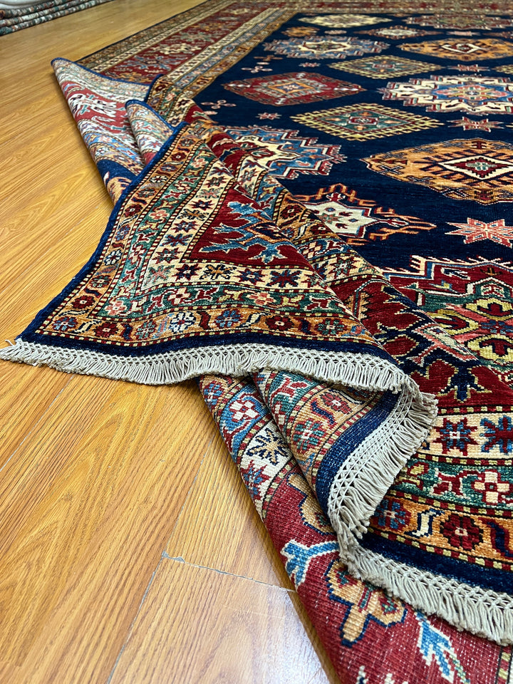 9X12 NAVY BLUE KAZAK PERSIAN DESIGN HAND KNOTTED RUG-San Francisco Rugs--San Francisco Rugs