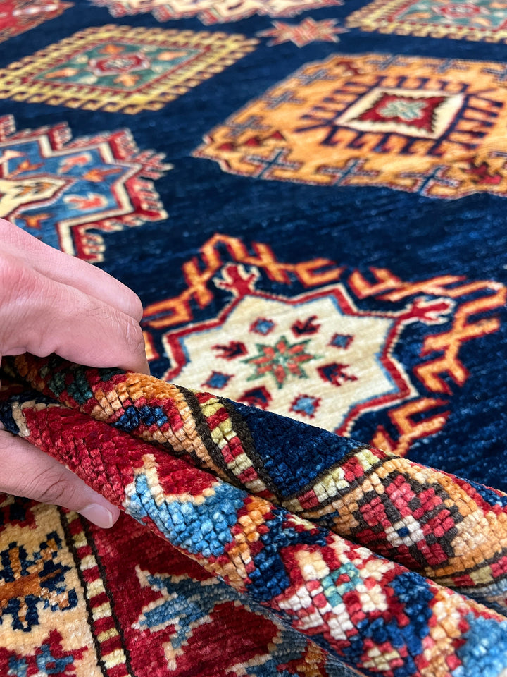 9X12 NAVY BLUE KAZAK PERSIAN DESIGN HAND KNOTTED RUG-San Francisco Rugs--San Francisco Rugs
