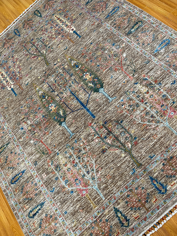 8X10 BROWN CYPRESS TREE HAND KNOTTED AFGHAN RUG-San Francisco Rugs--San Francisco Rugs
