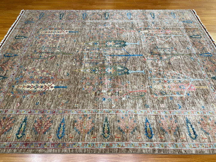 8X10 BROWN CYPRESS TREE HAND KNOTTED AFGHAN RUG-San Francisco Rugs--San Francisco Rugs