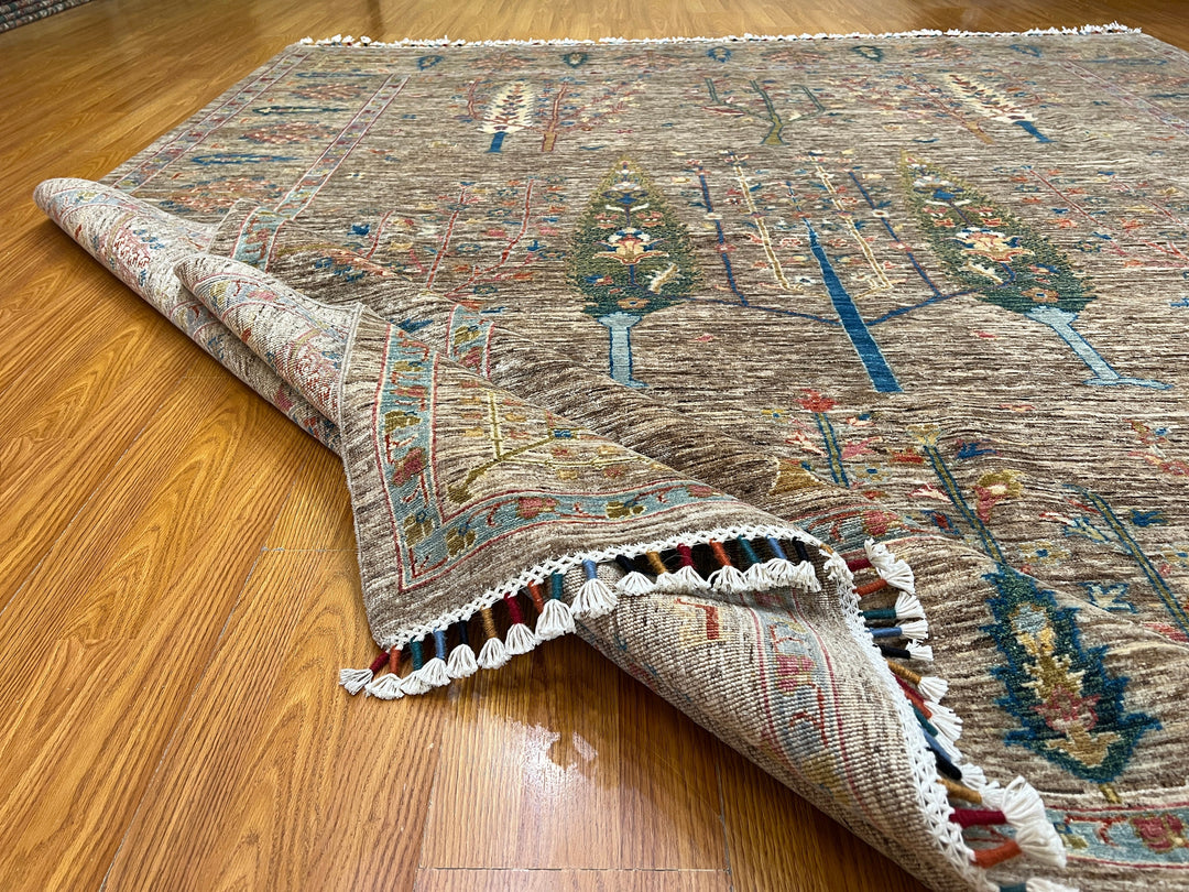 8X10 BROWN CYPRESS TREE HAND KNOTTED AFGHAN RUG-San Francisco Rugs--San Francisco Rugs