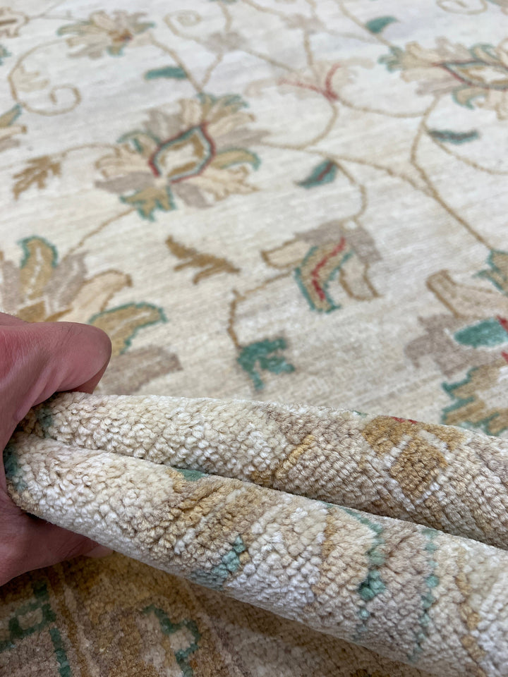 9x12 BEIGE FLORAL MAHAL DESIGN HAND KNOTTED RUG-San Francisco Rugs--San Francisco Rugs