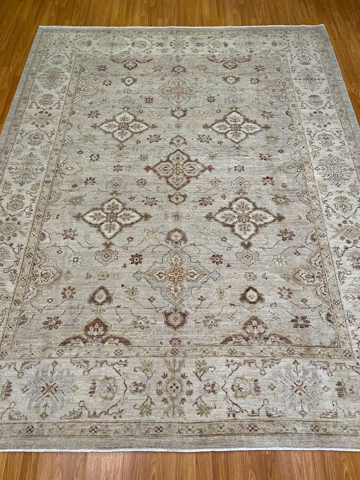Beige Gray 8x10 Ft Hand Knotted Wool Rug - Vintage Afghan Rug - Light Colored Rugs - Area Rug For Office - Bedroom Rug - Living Room Rugs-San Francisco Rugs--San Francisco Rugs