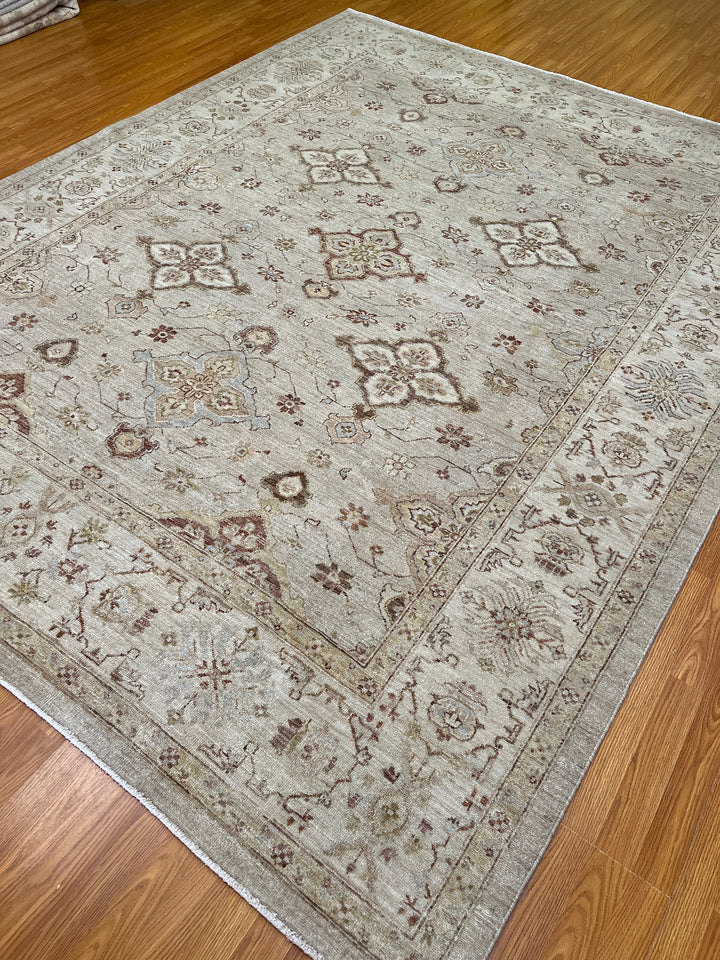 Beige Gray 8x10 Ft Hand Knotted Wool Rug - Vintage Afghan Rug - Light Colored Rugs - Area Rug For Office - Bedroom Rug - Living Room Rugs-San Francisco Rugs--San Francisco Rugs