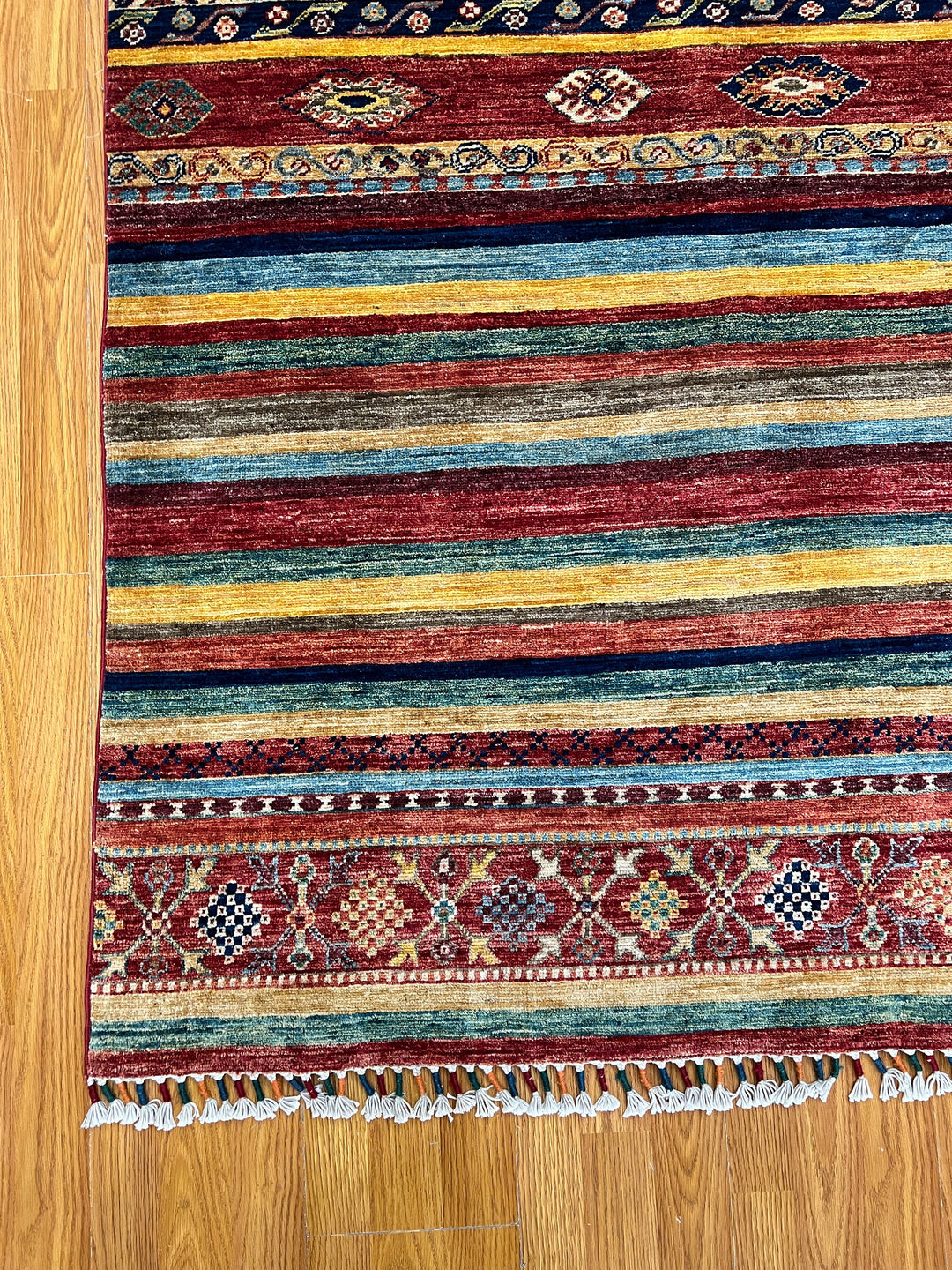 Unique 8x10 Ft Hand Knotted Wool Rug - Afghan Khorjin Rug - Striped Abstract Rug - Multicolor Rug For Office - Living Room Rug - Bedroom Rug-San Francisco Rugs--San Francisco Rugs