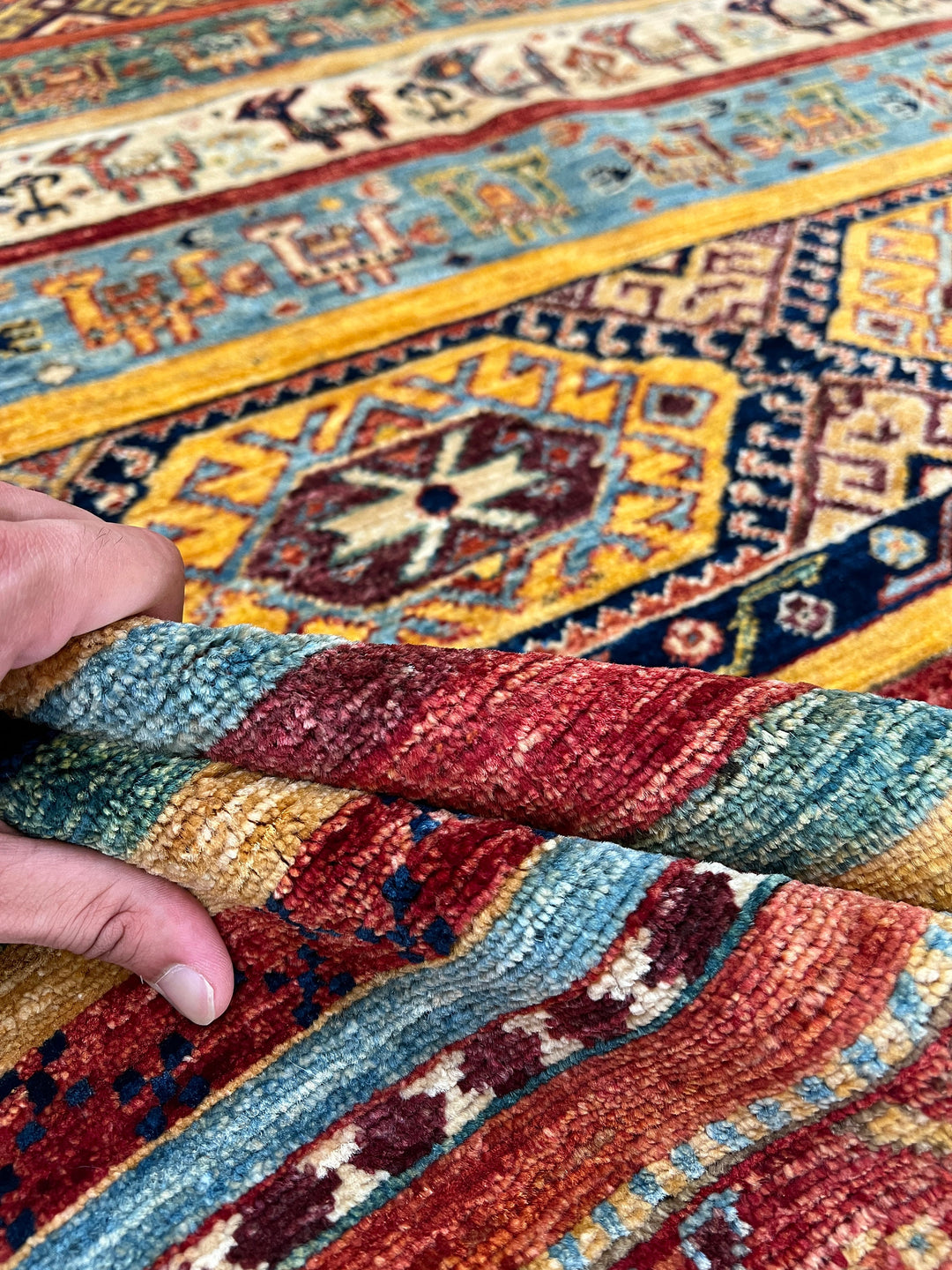 Unique 8x10 Ft Hand Knotted Wool Rug - Afghan Khorjin Rug - Striped Abstract Rug - Multicolor Rug For Office - Living Room Rug - Bedroom Rug-San Francisco Rugs--San Francisco Rugs