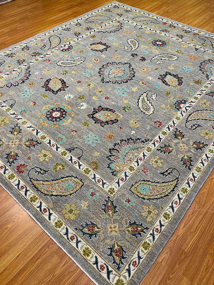Gray 8x10 Ft Persian Suzani Rug - Hand Knotted Wool Rug - Area Rug For Bedroom - Dining Room Rug - Living Room Rug - Home Decor Rugs-San Francisco Rugs--San Francisco Rugs