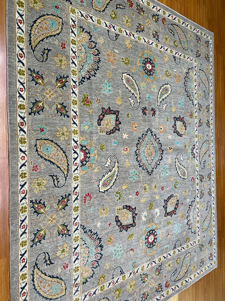 Gray 8x10 Ft Persian Suzani Rug - Hand Knotted Wool Rug - Area Rug For Bedroom - Dining Room Rug - Living Room Rug - Home Decor Rugs-San Francisco Rugs--San Francisco Rugs