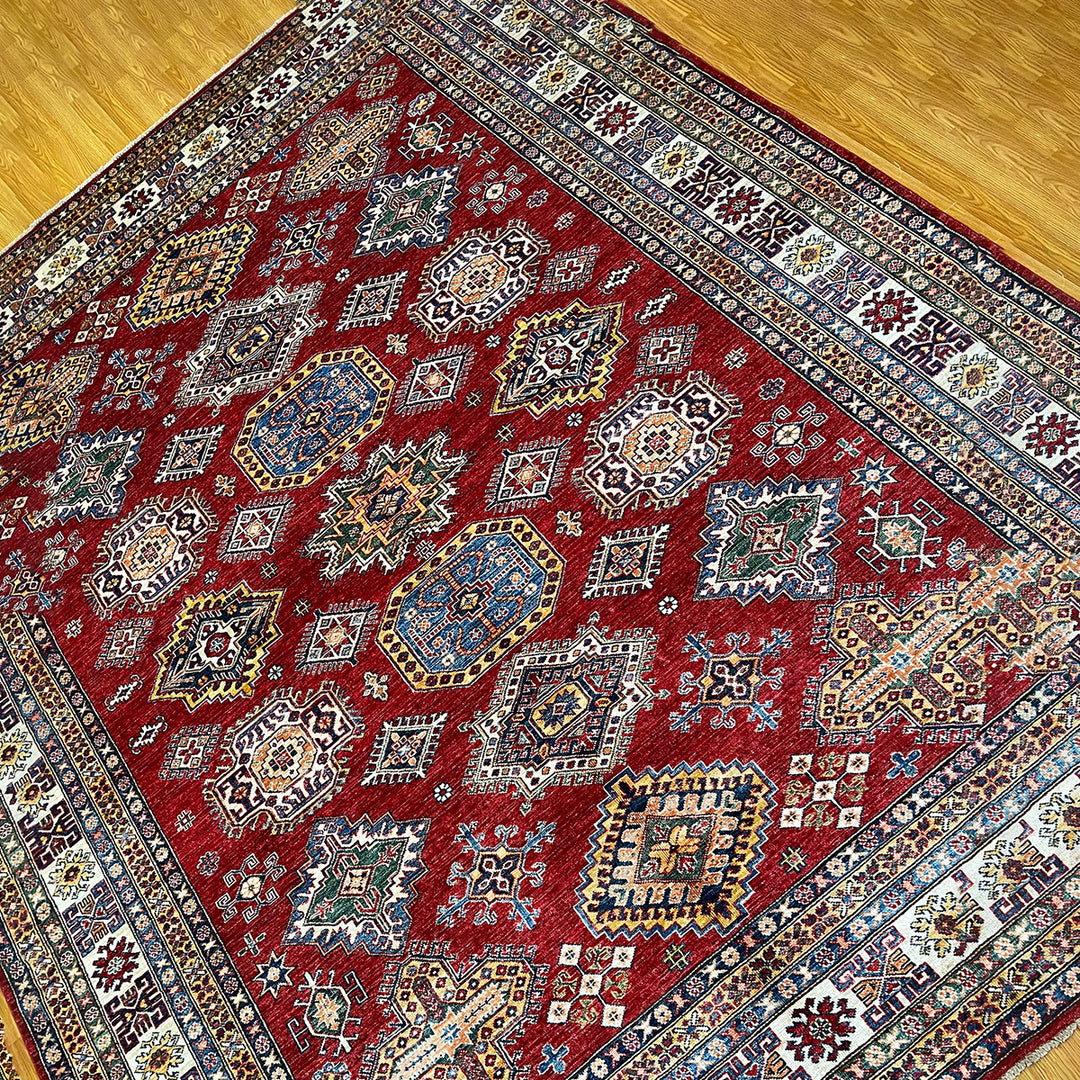 Red 8x10 Ft Hand Knotted Kazak Rug - Afghan Rugs - Plush Wool Rug - Home Decor Rugs - Bedroom Rug - Living Room Rug - 8x10 Dining Room Rug-San Francisco Rugs--San Francisco Rugs