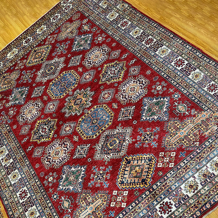Red 8x10 Ft Hand Knotted Kazak Rug - Afghan Rugs - Plush Wool Rug - Home Decor Rugs - Bedroom Rug - Living Room Rug - 8x10 Dining Room Rug-San Francisco Rugs--San Francisco Rugs