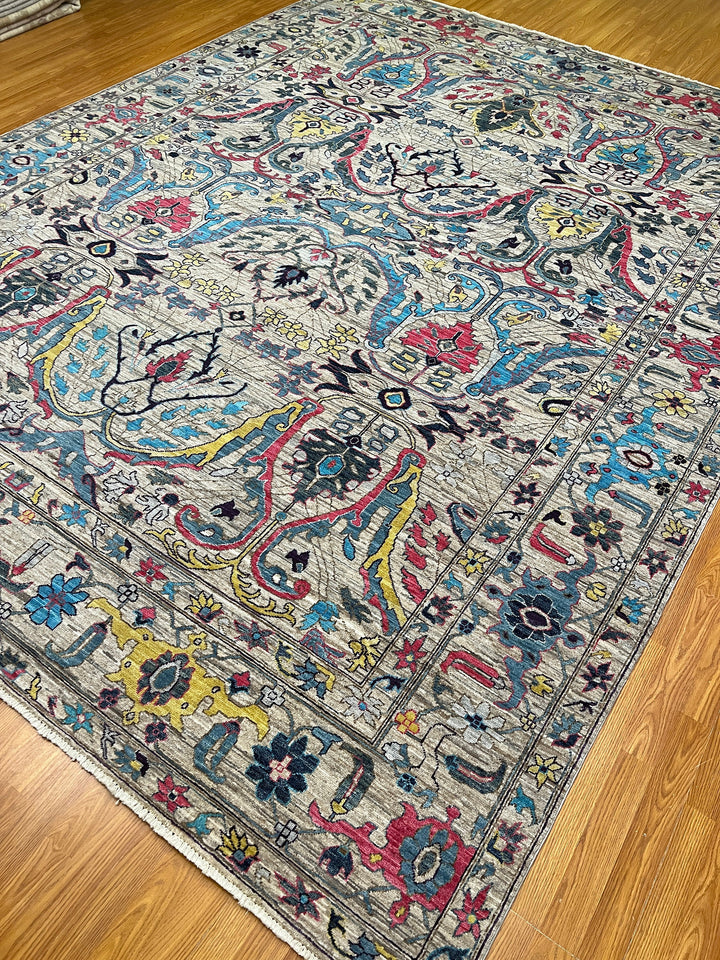 9X12 GRAY PASTEL BIJAR HAND KNOTTED AFGHAN RUG-San Francisco Rugs--San Francisco Rugs