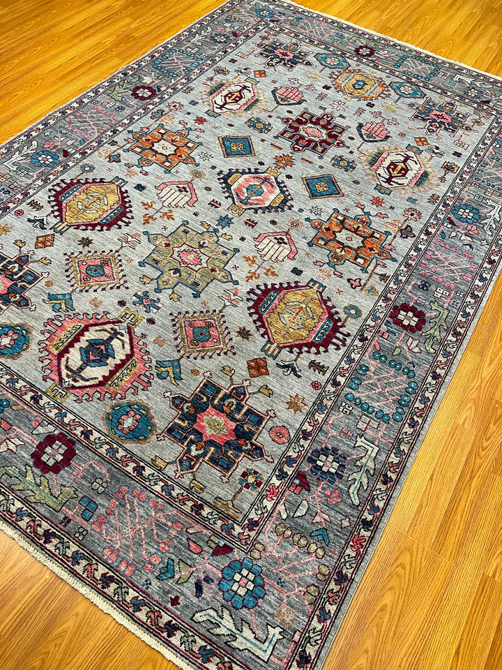 Gray 6x9 Ft Hand Knotted Afghan Rug - Fun Color Designer Rug - Soft Plush Wool Rug - 6x9 Bedroom Rug - Kids room Rug - Rug For Dining Room-San Francisco Rugs--San Francisco Rugs