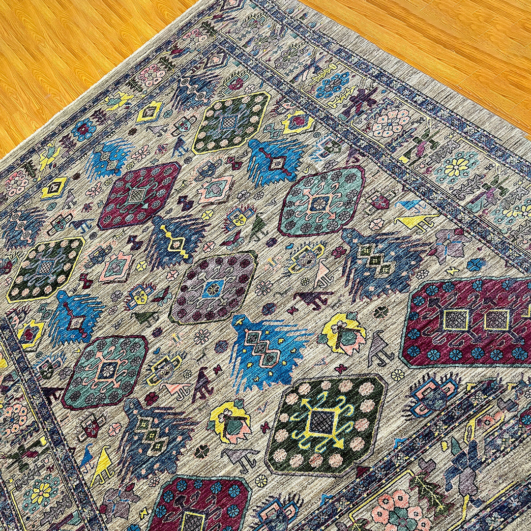 Gray 8x10 Ft Hand Knotted Wool Rug - Handmade Afghan Rug - Pastel Color Rugs - Home Decor Rugs - 8x10 Bedroom Rug - Living Room Rugs-San Francisco Rugs--San Francisco Rugs