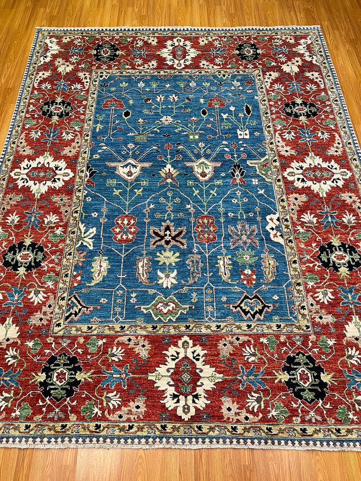 8X10 BLUE RED FLORAL DESIGN HAND KNOTTED AFGHAN RUG-San Francisco Rugs--San Francisco Rugs