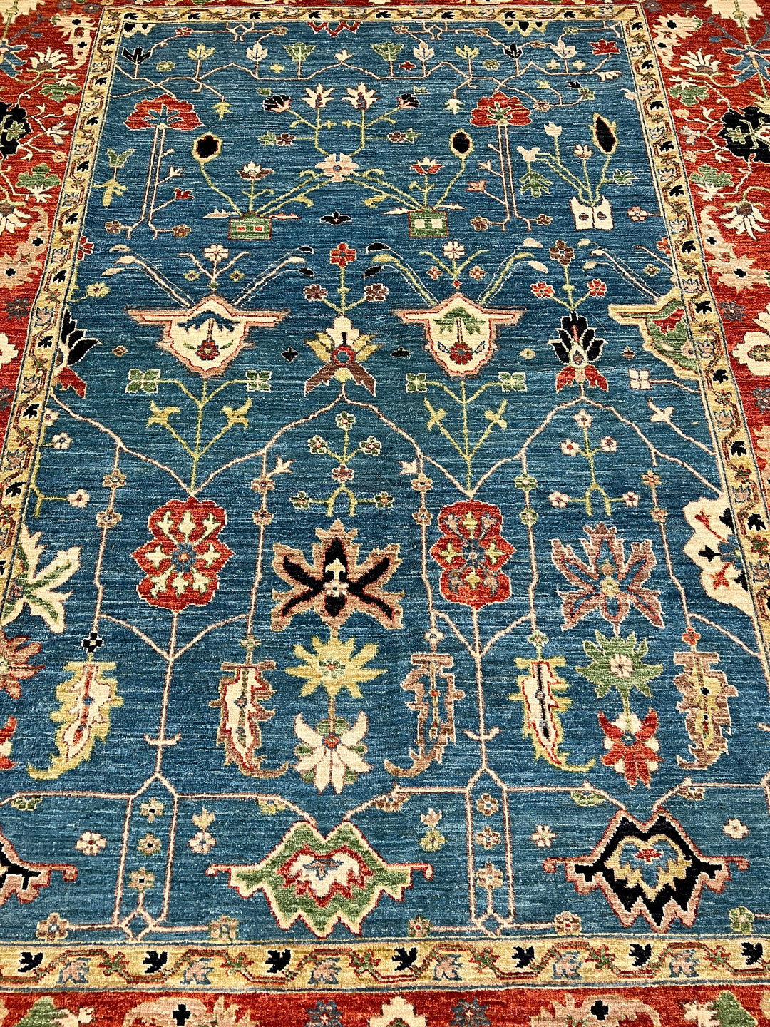 8X10 BLUE RED FLORAL DESIGN HAND KNOTTED AFGHAN RUG-San Francisco Rugs--San Francisco Rugs