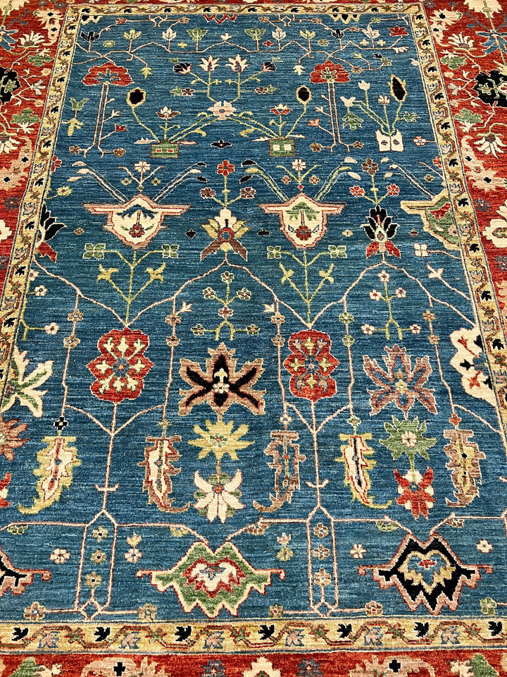 8X10 BLUE RED FLORAL DESIGN HAND KNOTTED AFGHAN RUG-San Francisco Rugs--San Francisco Rugs