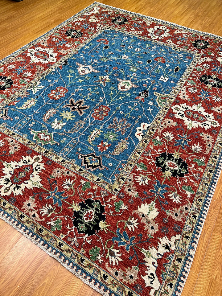 8X10 BLUE RED FLORAL DESIGN HAND KNOTTED AFGHAN RUG-San Francisco Rugs--San Francisco Rugs