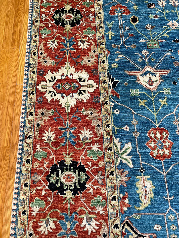 8X10 BLUE RED FLORAL DESIGN HAND KNOTTED AFGHAN RUG-San Francisco Rugs--San Francisco Rugs