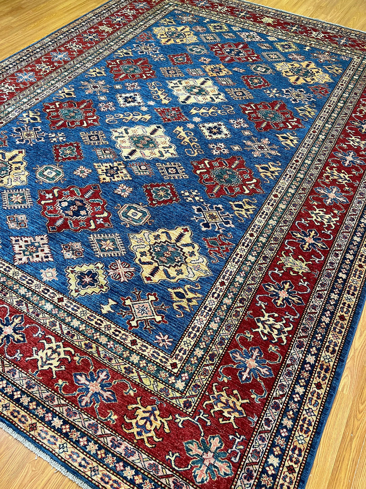 9X12 BLUE RED KAZAK HAND KNOTTED AFGHAN RUG-San Francisco Rugs--San Francisco Rugs