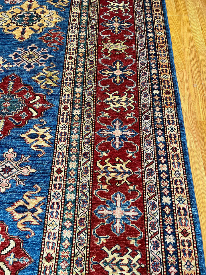 9X12 BLUE RED KAZAK HAND KNOTTED AFGHAN RUG-San Francisco Rugs--San Francisco Rugs