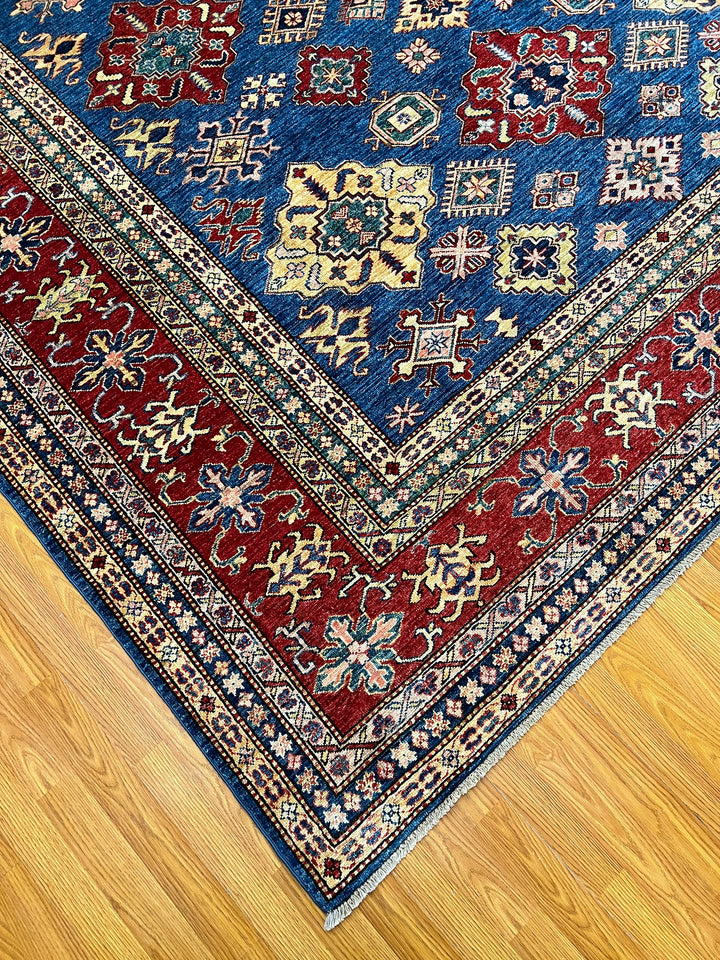 9X12 BLUE RED KAZAK HAND KNOTTED AFGHAN RUG-San Francisco Rugs--San Francisco Rugs