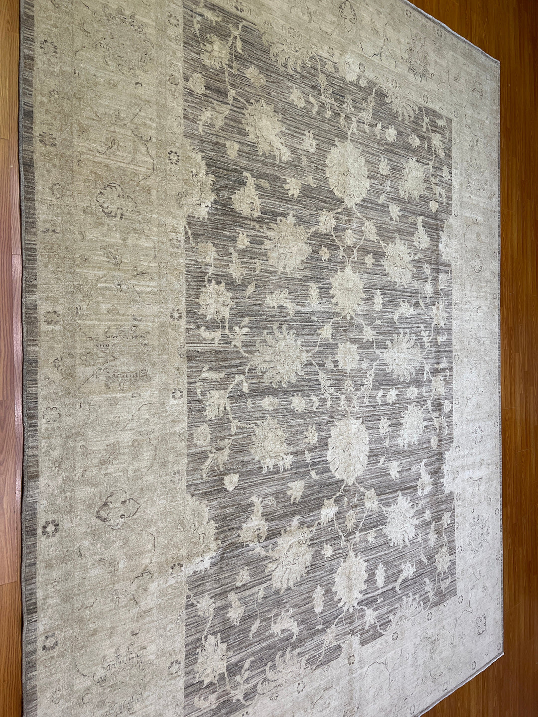 9X12 MUTED BEIGE BROWN TURKISH OUSHAK HAND KNOTTED RUG-San Francisco Rugs--San Francisco Rugs