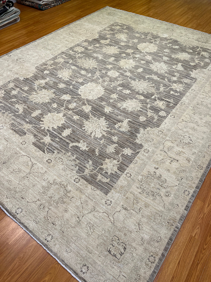 9X12 MUTED BEIGE BROWN TURKISH OUSHAK HAND KNOTTED RUG-San Francisco Rugs--San Francisco Rugs