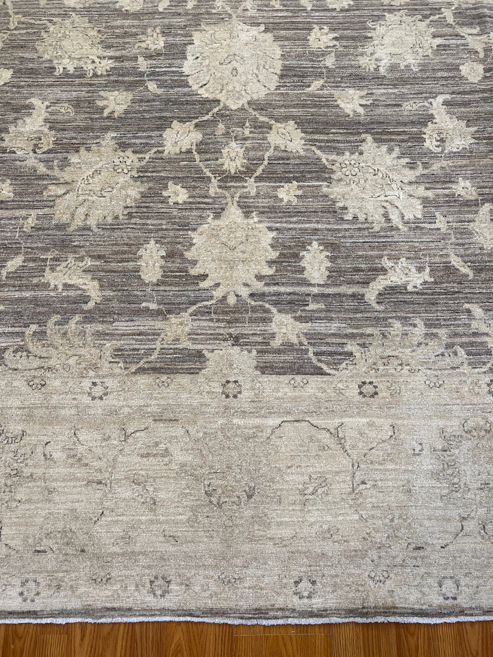 9X12 MUTED BEIGE BROWN TURKISH OUSHAK HAND KNOTTED RUG-San Francisco Rugs--San Francisco Rugs
