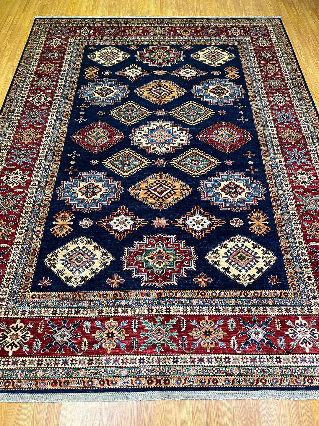 9X12 NAVY BLUE KAZAK PERSIAN DESIGN HAND KNOTTED RUG-San Francisco Rugs--San Francisco Rugs