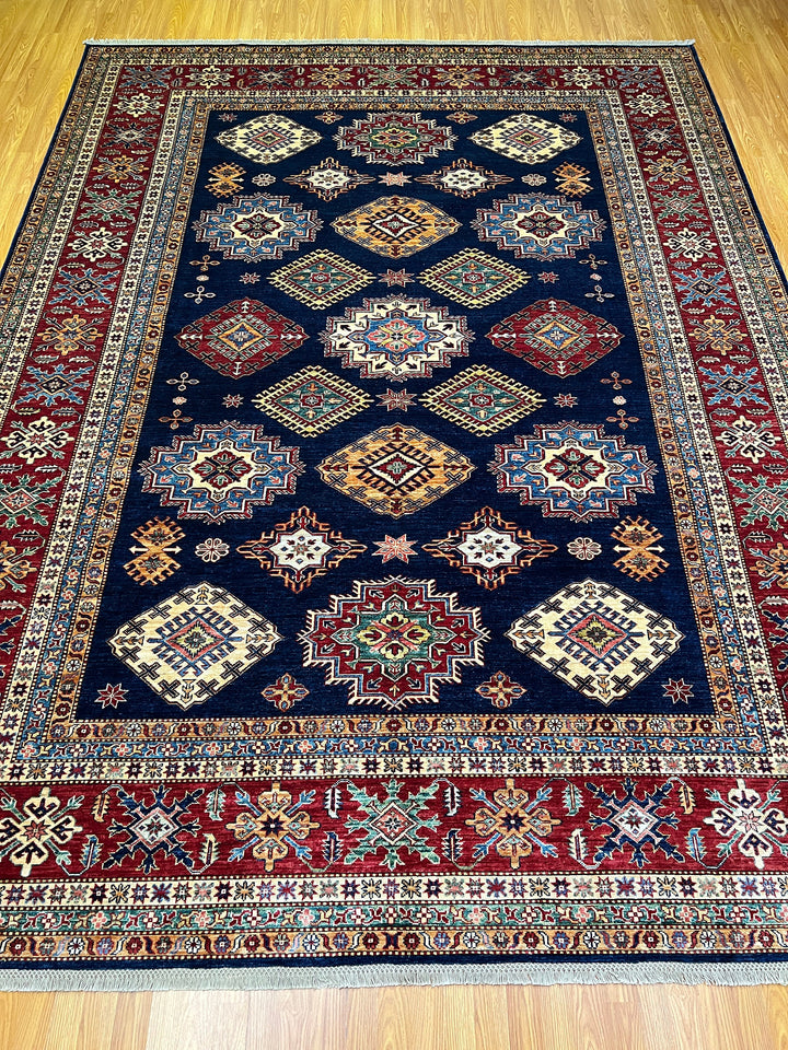 9X12 NAVY BLUE KAZAK PERSIAN DESIGN HAND KNOTTED RUG-San Francisco Rugs--San Francisco Rugs