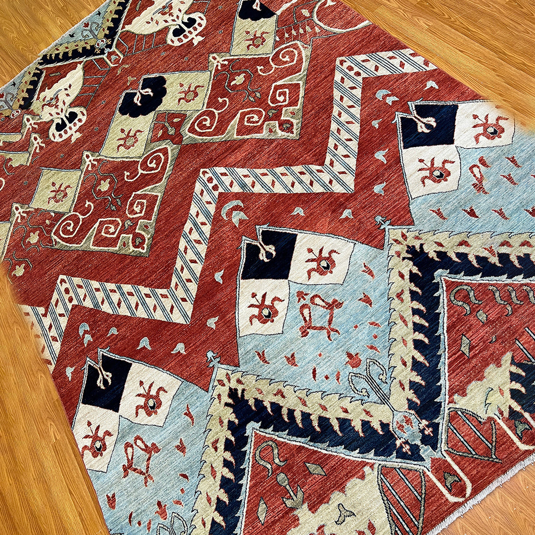 Red 6'4X9'8Ft Hand Knotted Afghan Rug - Tribal Area Rug - Natural Dye Wool Rug - 6x10 Bedroom Rug - Living Room Rug - Dining Room Rug-San Francisco Rugs--San Francisco Rugs