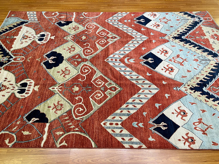 Red 6'4X9'8Ft Hand Knotted Afghan Rug - Tribal Area Rug - Natural Dye Wool Rug - 6x10 Bedroom Rug - Living Room Rug - Dining Room Rug-San Francisco Rugs--San Francisco Rugs