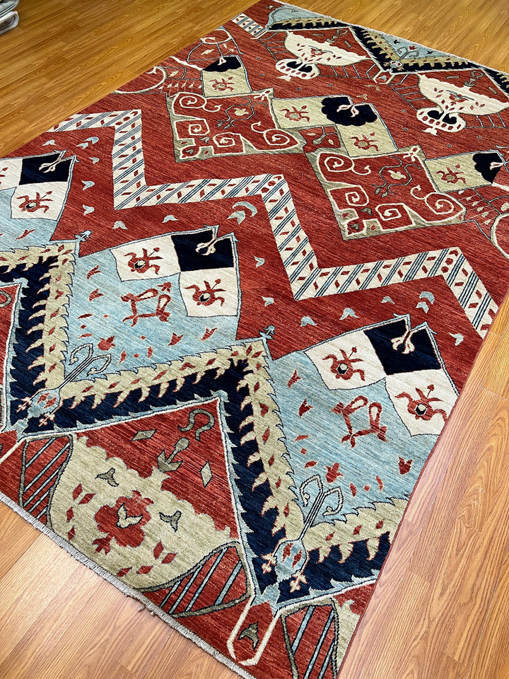 Red 6'4X9'8Ft Hand Knotted Afghan Rug - Tribal Area Rug - Natural Dye Wool Rug - 6x10 Bedroom Rug - Living Room Rug - Dining Room Rug-San Francisco Rugs--San Francisco Rugs