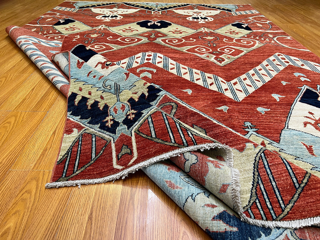 Red 6'4X9'8Ft Hand Knotted Afghan Rug - Tribal Area Rug - Natural Dye Wool Rug - 6x10 Bedroom Rug - Living Room Rug - Dining Room Rug-San Francisco Rugs--San Francisco Rugs