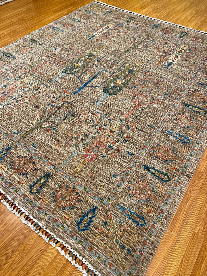 8X10 BROWN CYPRESS TREE HAND KNOTTED AFGHAN RUG-San Francisco Rugs--San Francisco Rugs