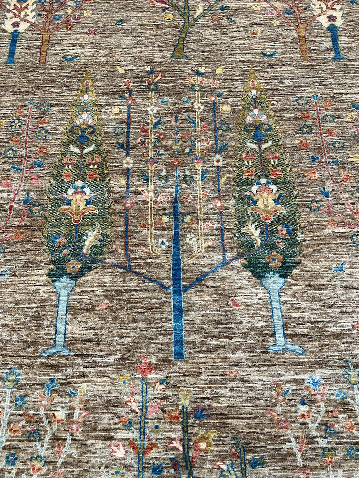 8X10 BROWN CYPRESS TREE HAND KNOTTED AFGHAN RUG-San Francisco Rugs--San Francisco Rugs
